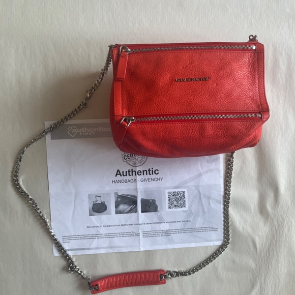 Givenchy Tangerine Red Sugar Goatskin Mini Chain Pandora Crossbody Bag Purse - Picture 3 of 10